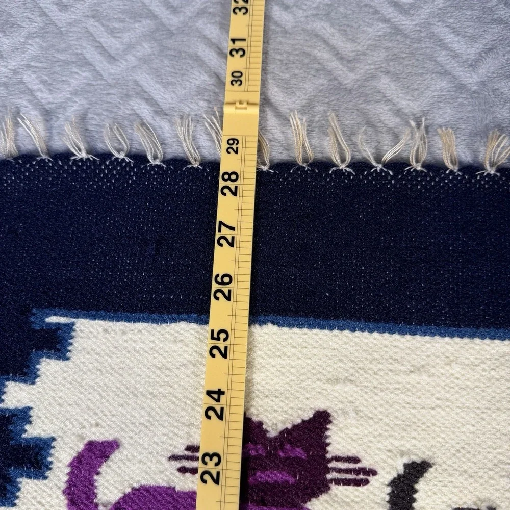Vintage Peruvian Wool Tapestry Cat Motif Handwoven Folk Art Wall Hanging